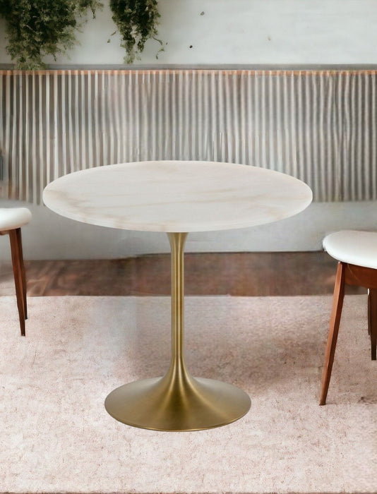 Rounded Marble Metal Dining Table - White / Gold