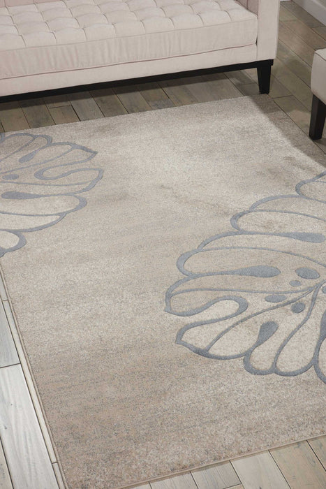 9' X 13' Boical Leaves Non Skid Area Rug - Beige And Gray