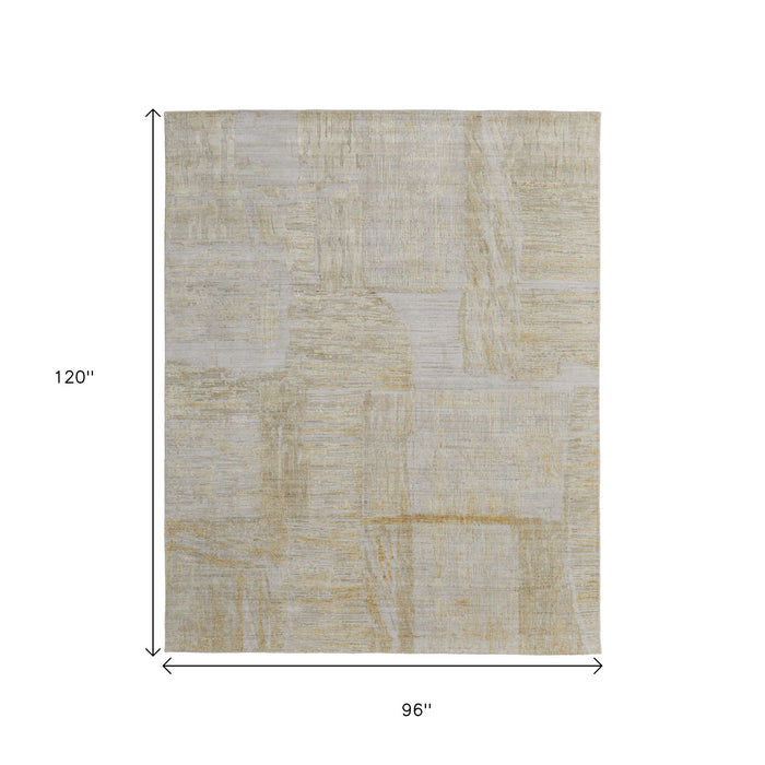 8' X 10' Abstract Hand Woven Area Rug, Wool Blend - Yellow And Ivory