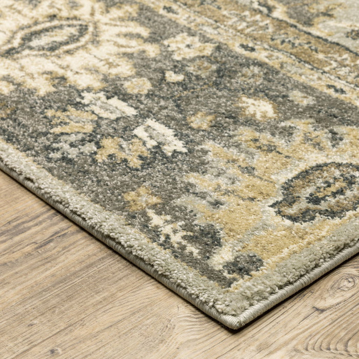 10' x 13' Oriental Power Loom Stain Resistant Area Rug - Gray Brown Tan And Beige