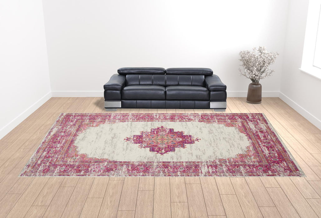 12' x 18' Moroccan Power Loom Distressed Area Rug - Pink Beige