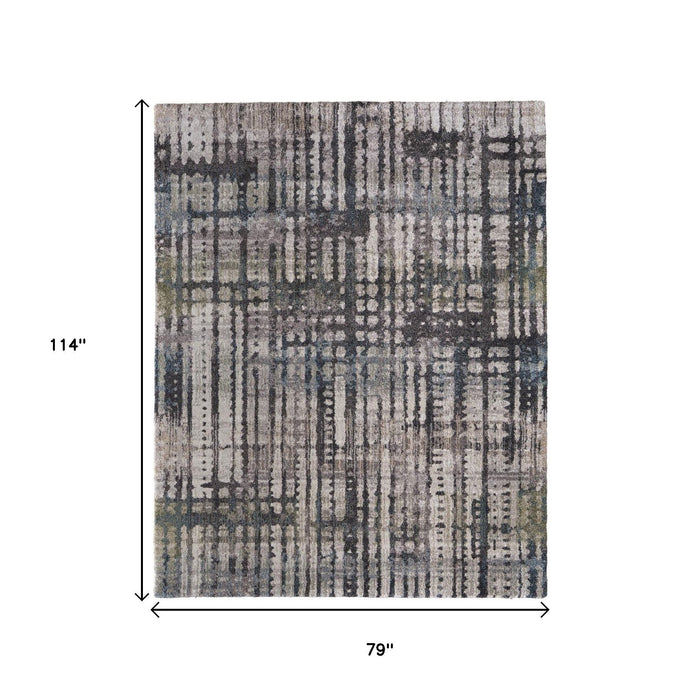 7' X 10' Abstract Distressed Area Rug - Gray And Ivory