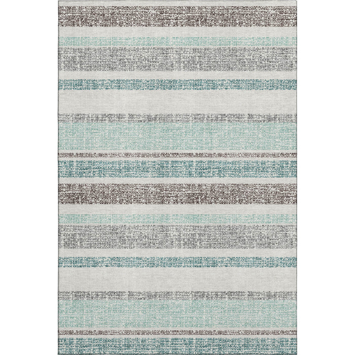 10' X 14' Striped Washable Area Rug With UV Protection (718635) - Teal / Gray