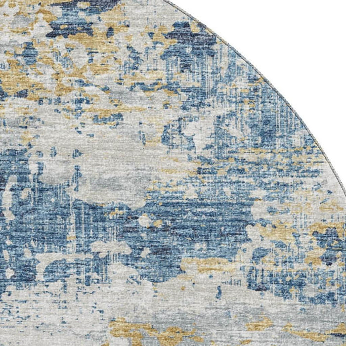 8' Transitional Abstract Washable Round Rug With UV Protection - Blue