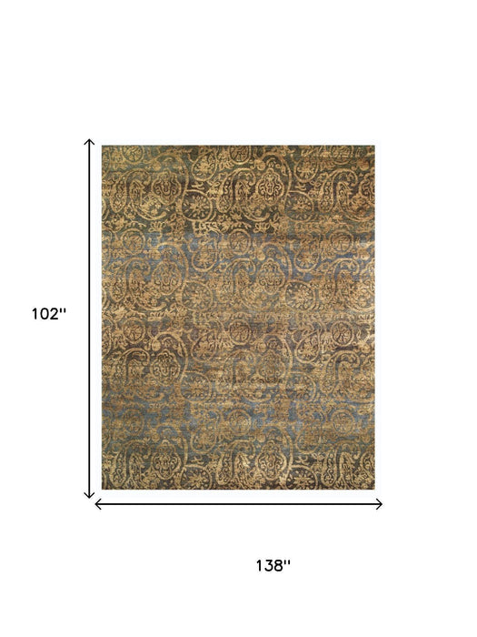 9' X 12' Wool Paisley Hand Knotted Area Rug (744346) - Brown / Gold / Blue