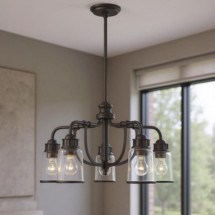 21'' Five Light Dimmable Chandelier With Shades - Bronze