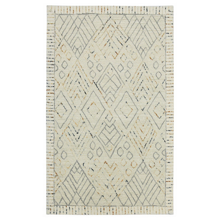 8' X 10' Wool Southwestern Hand Hooked Area Rug - Ivory