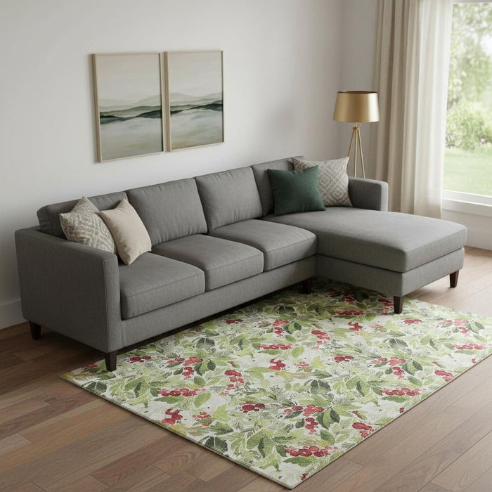 10' X 14' Abstract Geometric Washable Area Rug With UV Protection (701864) - Artichoke Green / Red / Ivory