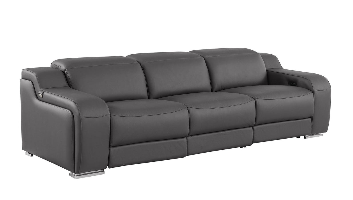 103" Italian Leather Reclining USB Sofa - Dark Gray