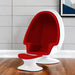 Red and white fiberglass and wool swivel egg chair with matching ottoman, featuring a modern stationary design by HomeRoots.