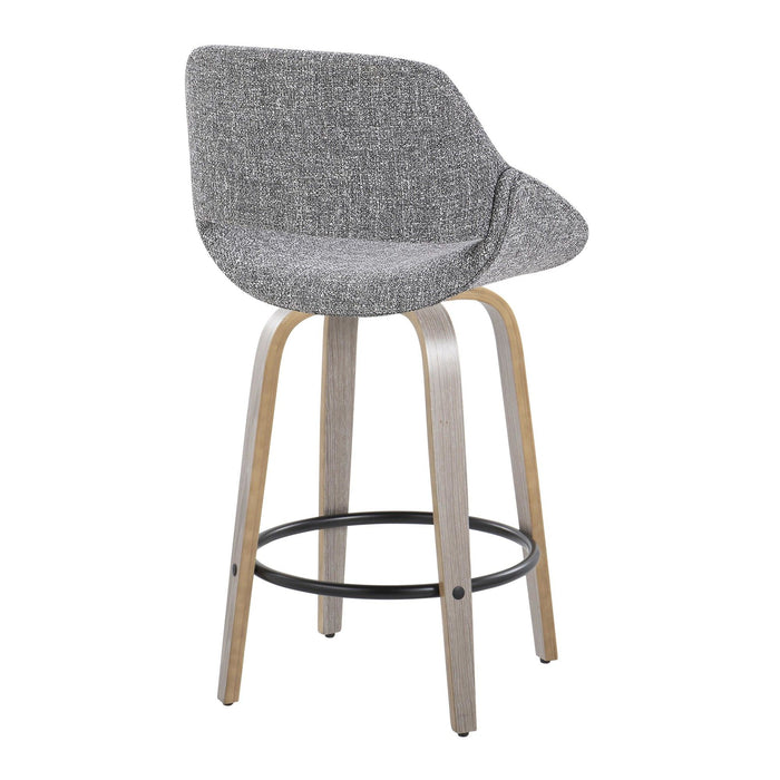 Fabrizzi - 26" Fixed-Height Counter Stool With Swivel And Round Black Metal Footrest (Set of 2) - Light Gray Wood