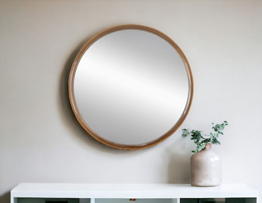 32" Round Framed Accent Mirror - Brown