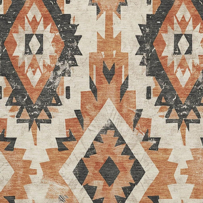 10' X 14' Southwestern Washable Area Rug With UV Protection (706625) - Terra Cotta / Charcoal / Ivory