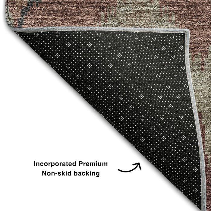 8' Ikat Washable Round Rug With UV Protection - Burgundy