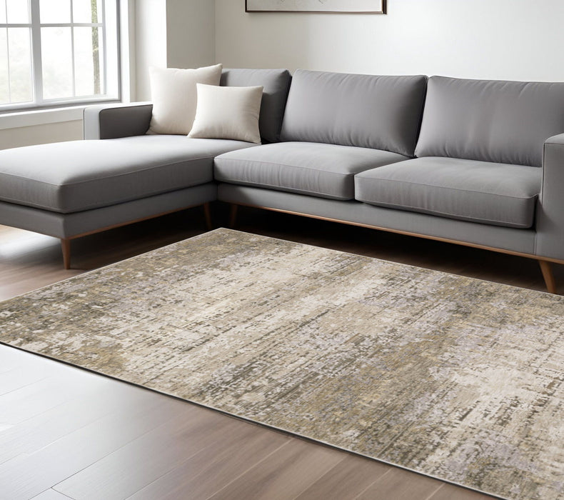 6.6' x 9.7' Abstract Power Loom Stain Resistant Area Rug - Beige Grey Ivory Tan And Brown