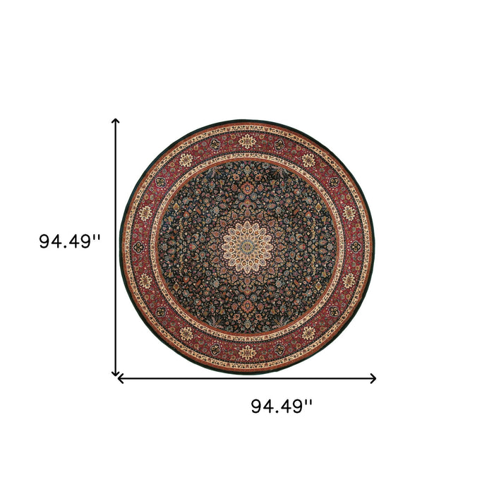 8' Oriental Round Rug - Blue / Red