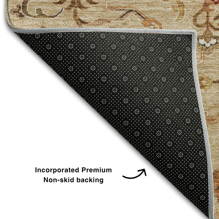 10' X 14' Oriental Washable Area Rug With UV Protection (681353) - Terra Cotta / Ivory / Beige