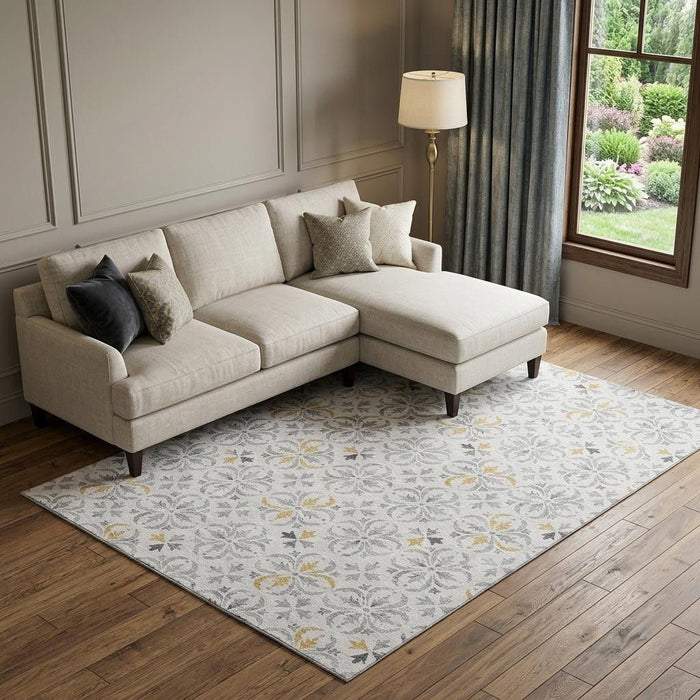 10' X 14' Floral Washable Area Rug With UV Protection (673969) - Silver / Gray