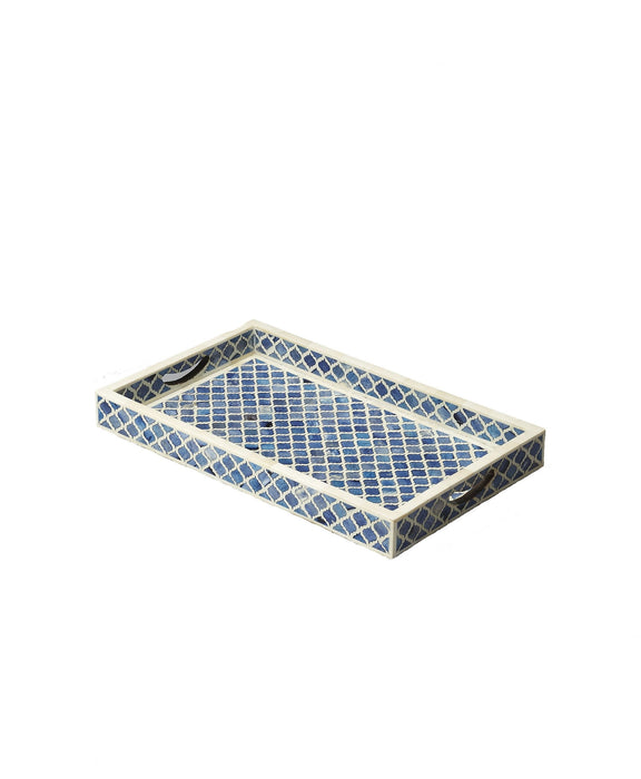 12" Wood Geometric Serving Tray - Blue