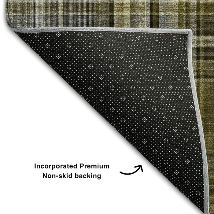 10' X 14' Plaid Washable Area Rug With UV Protection (648304) - Taupe / Coffee
