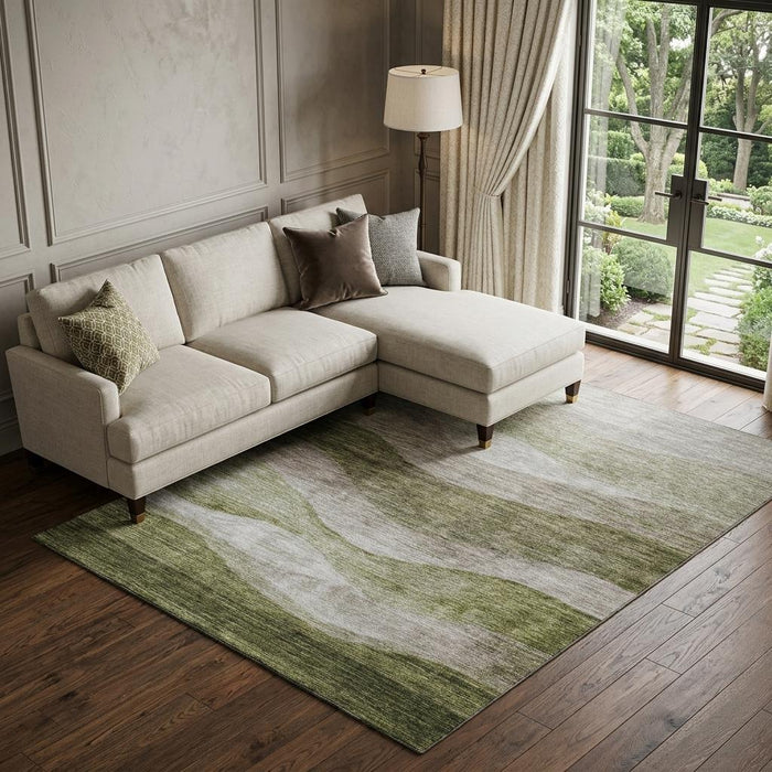 10' X 14' Abstract Washable Area Rug With UV Protection (686330) - Green / Beige