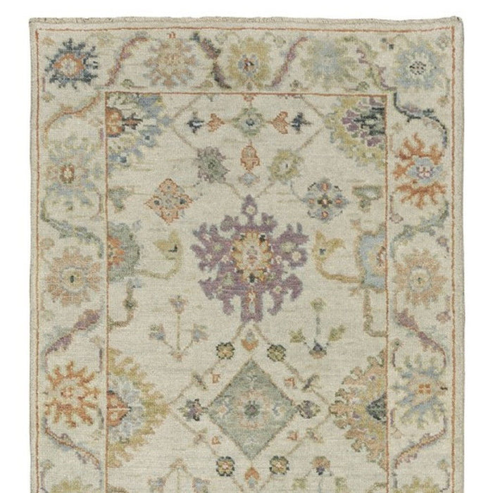 10' Wool Oriental Hand Knotted Runner Rug With Fringe - Beige And Green
