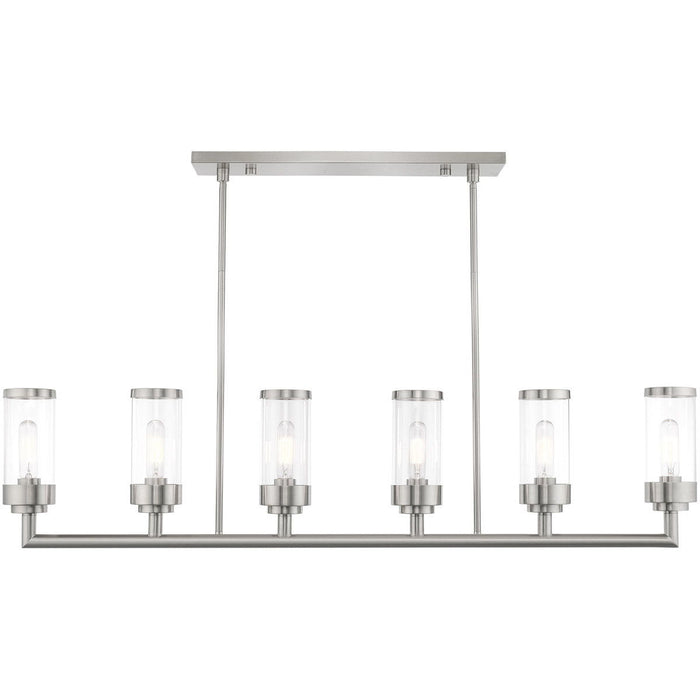 21'' Six-Light Dimmable Chandelier With Shades - Nickel