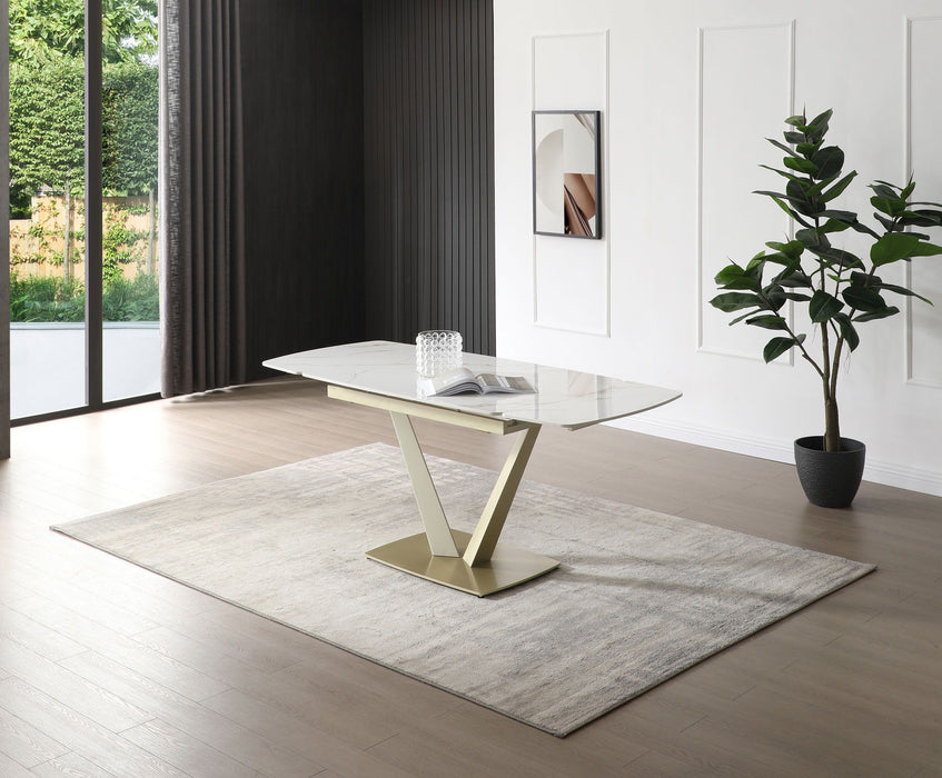 109 - Dining Table - White Gloss / Golden Jade
