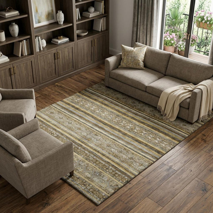 10' X 14' Striped Washable Area Rug With UV Protection (696170) - Brown / Beige / Gray