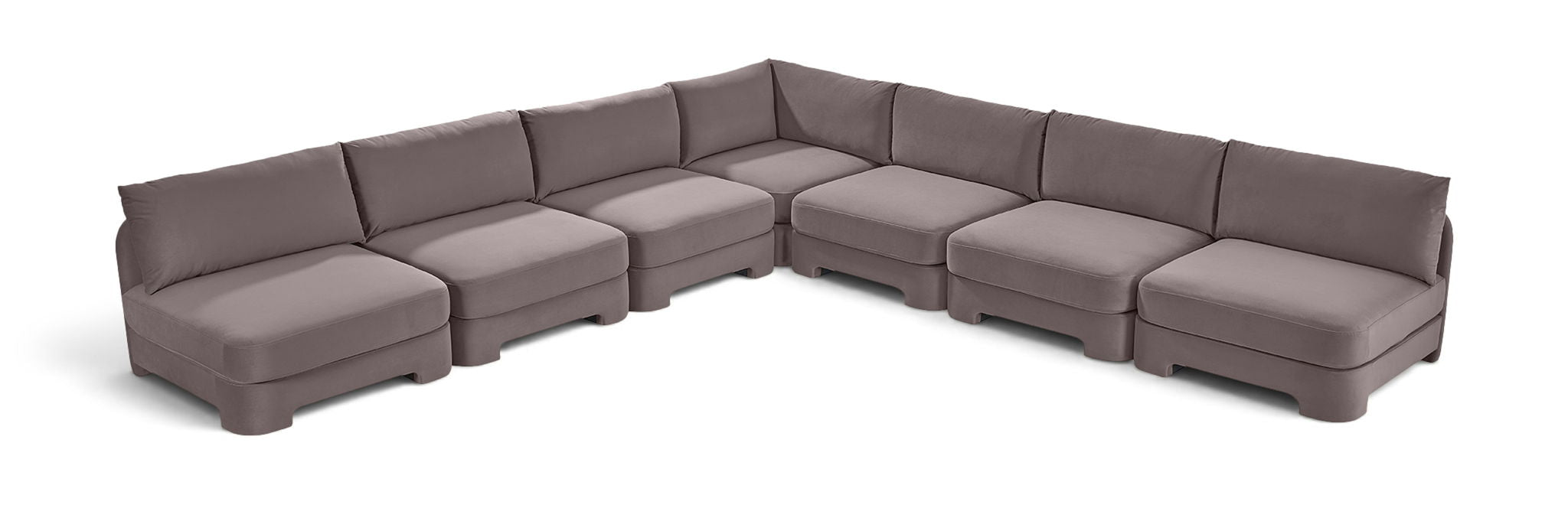 Hammond velvet performance fabric 7-piece armless sectional sofa by Meridian Furniture, showcasing plush upholstery and modern design.