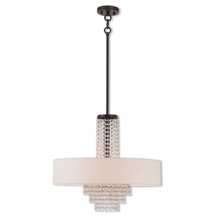 24" Five Light Metal Dimmable Chandelier With Shades - Bronze
