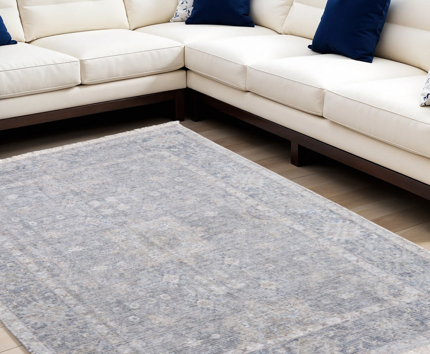 9' X 12' Bohemian Abstract Hand Woven Distressed Area Rug With Fringe - Gray