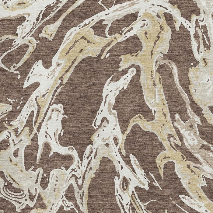 10' X 14' Abstract Washable Area Rug With UV Protection (681227) - Brown / Ivory / Gold