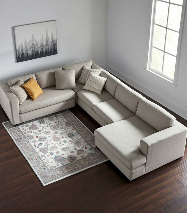 12' X 15' Floral Distressed Area Rug - Ivory
