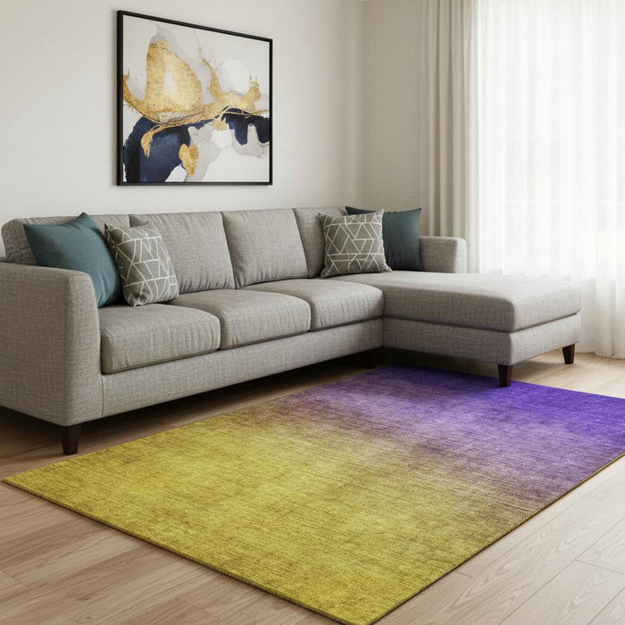 9' X 12' Ombre Washable Area Rug With UV Protection (650403) - Purple / Blue / Gold