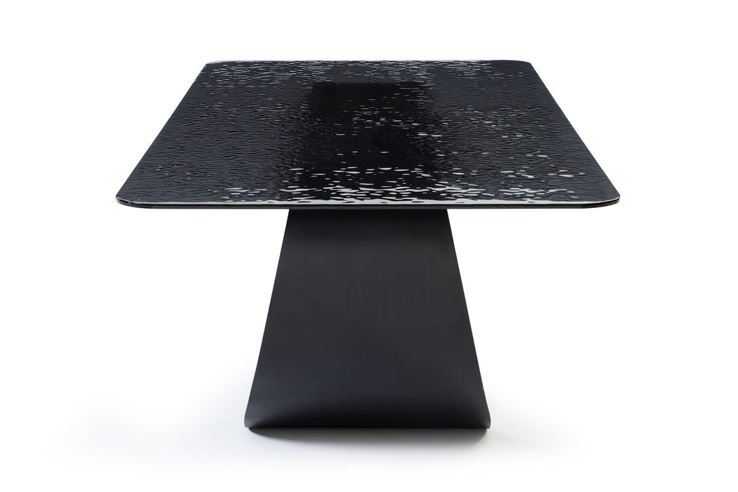 Glass Double Geo Pedestal Base Dining Table - Black / Brass