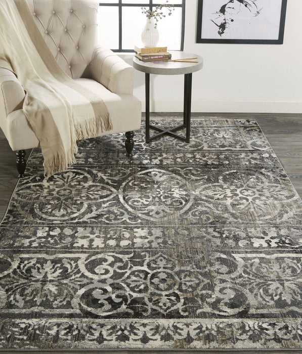 10' x 14' Abstract Stain Resistant Area Rug - Gray Ivory And Taupe