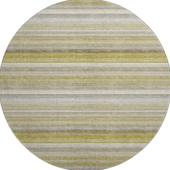 8' Striped Washable Round Rug With UV Protection (648061) - Wheat / Gray / Ivory