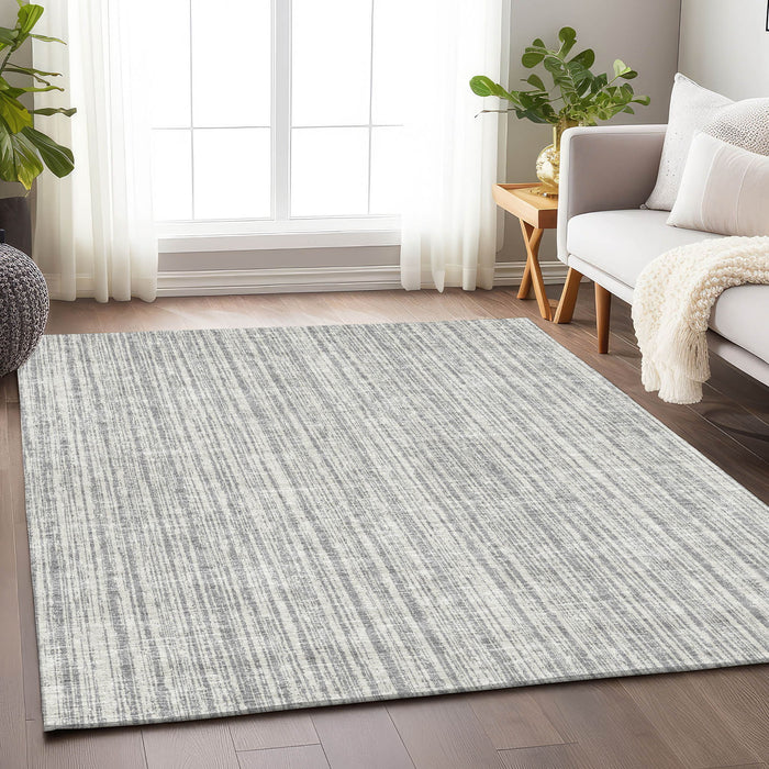 10' X 14' Striped Washable Area Rug With UV Protection - Gray And Silver