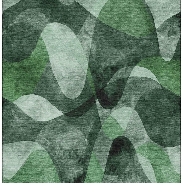 10' X 14' Abstract Washable Area Rug With UV Protection (648082) - Fern Green / Gray / Ivory