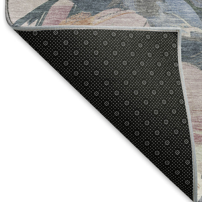 10' X 14' Floral Washable Area Rug With UV Protection (694008) - Pewter / Salmon / Gray