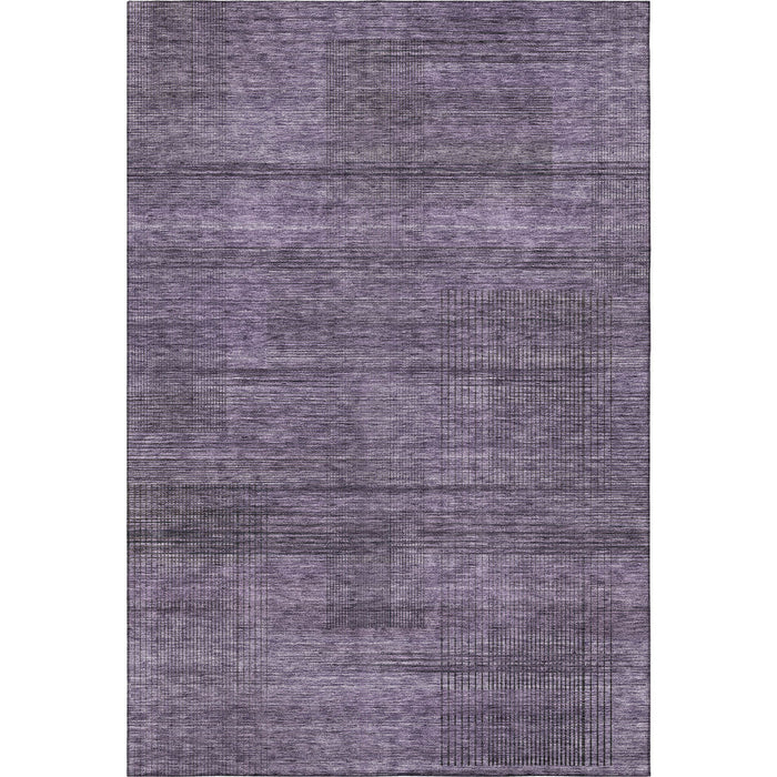 10' X 14' Striped Washable Area Rug With UV Protection - Plum And Gray