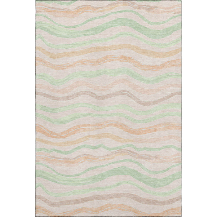 10' X 14' Striped Washable Area Rug With UV Protection (694574) - Peach / Mint Green / Linen