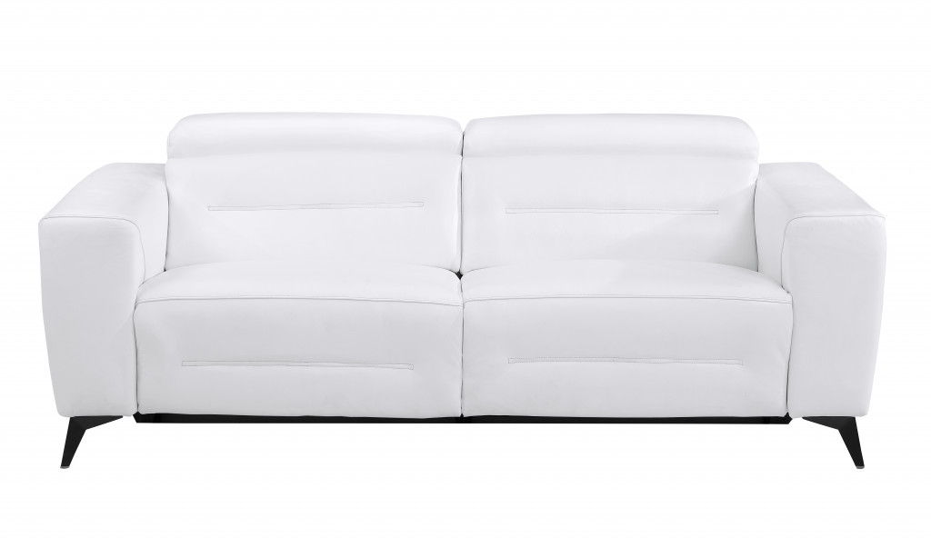 Italian Leather USB Reclining Sofa With Silver Legs - White