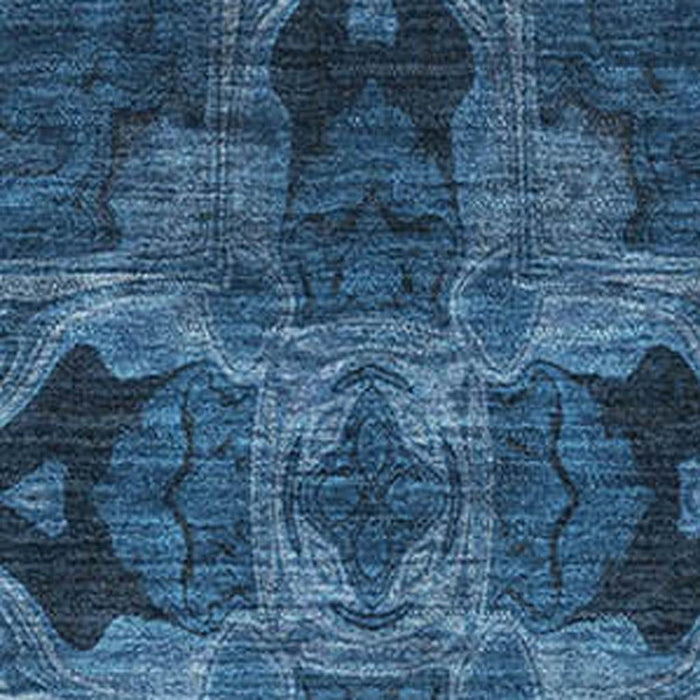 10' X 14' Floral Medallion Washable Area Rug With UV Protection (649504) - Navy Blue / Gray
