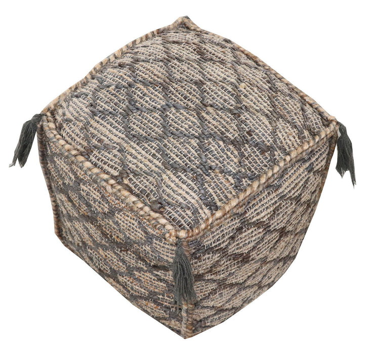 Jute Cube Trellis Pouf Ottoman - Natural Gray And Taupe