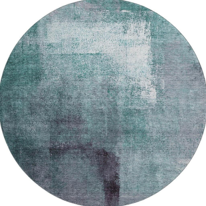 8' Abstract Washable Round Rug With UV Protection - Teal And Purple