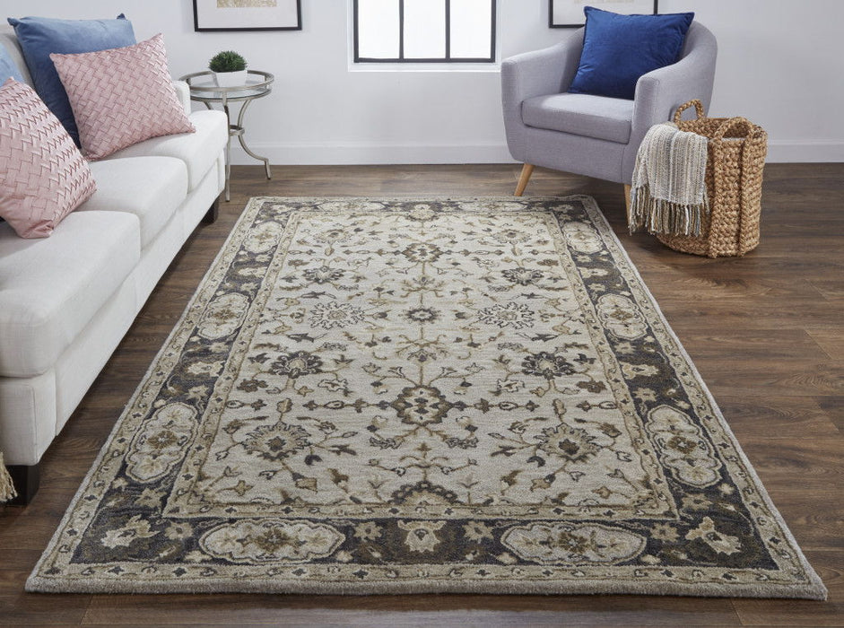 10' x 13' Wool Floral Tufted Handmade Stain Resistant Area Rug - Gray Ivory And Taupe