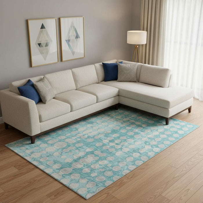 10' X 14' Polka Dot Washable Area Rug With UV Protection (669156) - Teal / Ivory
