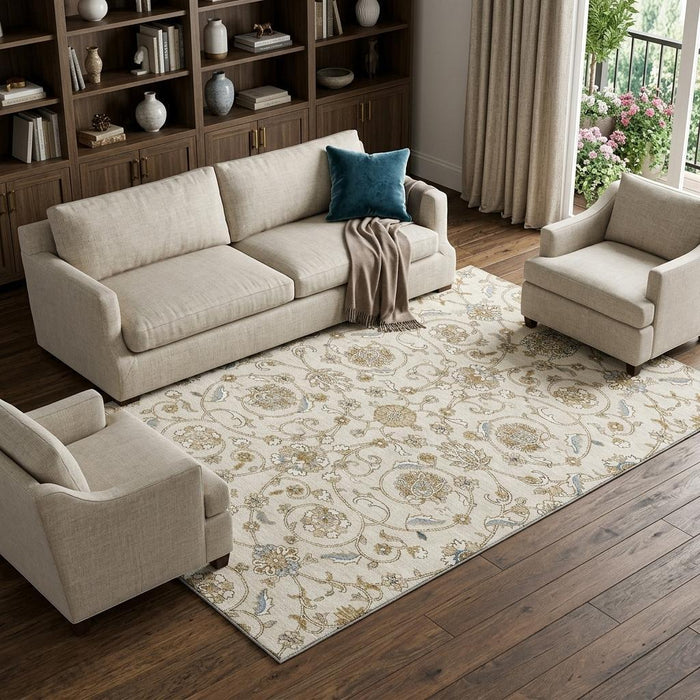 10' X 14' Moroccan Washable Area Rug With UV Protection (686813) - Ivory / Copper / Gray